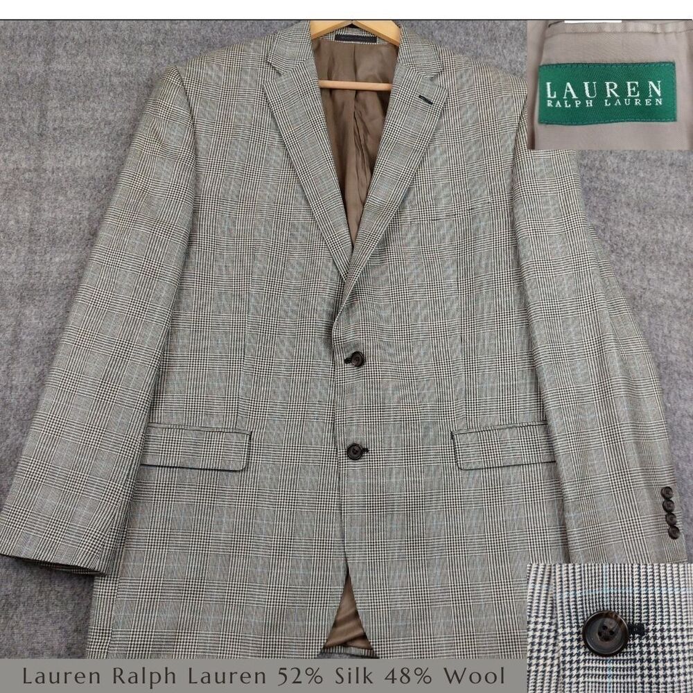 Lauren Ralph Lauren Men's Size 44L Silk Wool Houndstooth Gray Sport Coat Blazer